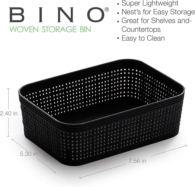 BINO | Woven Plastic Basket | XS (Black), 5-Pack | THE JUTE COLLECTION | Home Organization, Space - Saving Storage, Stylish Design | Jute Basket | Plastic Storage Basket - Image 2