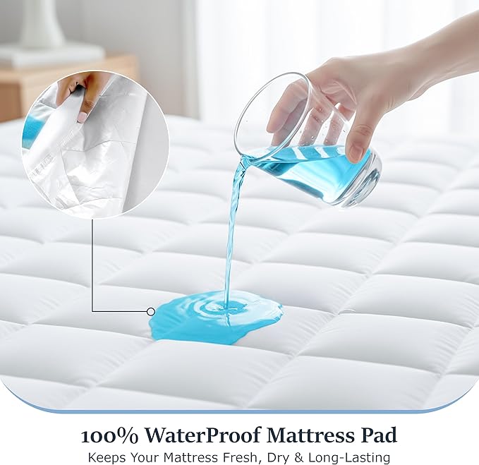 LUX Décor Full Size Mattress Pad - Quilted Elastic Fitted Mattress Cover Protector Upto 16 Inches Deep Pocket - Soft Breathable Noiseless Mattress Topper (54 X 75)
