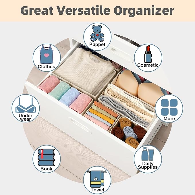Criusia Drawer Organizer Clothes, 8 Pack Underwear Drawer Organizer, Foldable Cloth Storage Box Closet Organizers and Storage for Clothes, Socks, Scarves, Ties (Beige) - Image 7