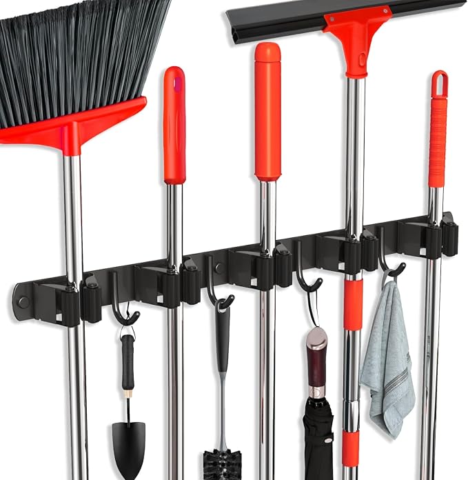 2 Pack Mop and Broom Holder Wall Mount, Upgraded Broom Hanger Wall Mount, Stainless Steel Broom Organizer for Closet Garage Laundry Room Kitchen Wall Decor Black 5R4H - Image 6