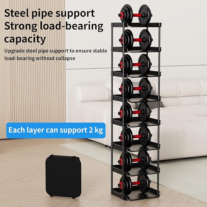 8 Tier Vertical Narrow Shoe Rack, Stackable Tall Skinny Shoerack, Compact Single Shoes Storage Tower for Slim Space, Corner Plastic Shelves, for Hallways, Entryway, Bedrooms Organizer, Black - Image 7