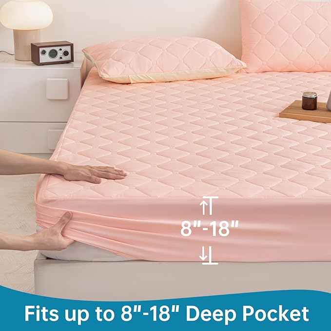 Waterproof Full Size Mattress Topper, 18" Deep Pocket Size Mattress Protector - Lab Tested Leakproof, Oeko-TEX Certified, Machine Washable,Full Size Fitted Sheet Only (Pink)