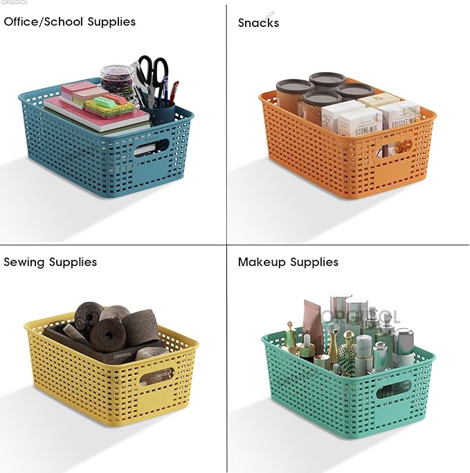 ORGIDOL Plastic Storage Basket with Lids 10 Pack Stackable Colorful Storage Bins Containers with Lid, Decorative Storage Boxes for Organizing Shelves, Drawers, Playroom, Classroom, Office, Closet - Image 7