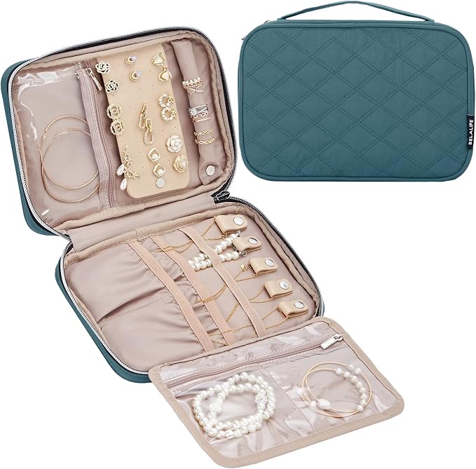 BELALIFE Travel Jewelry Organizer, Portable Jewelry Storage Case for Earrings, Rings, Necklaces, Bracelets, Lake-Blue by BELALIFE