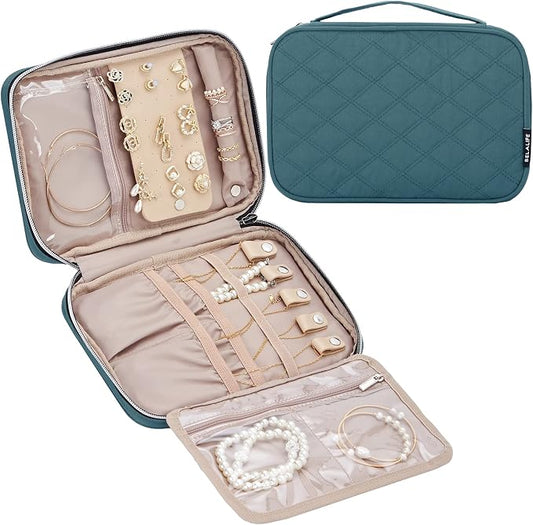 BELALIFE Travel Jewelry Organizer, Portable Jewelry Storage Case for Earrings, Rings, Necklaces, Bracelets, Lake-Blue by BELALIFE