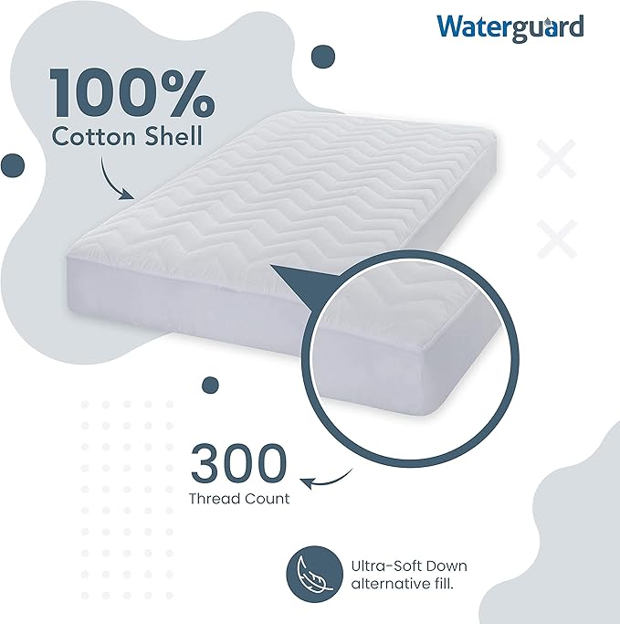 Waterguard Quilted Cotton Mattress Pad - Portacrib Size - Soft, Comfortable, and Fluffy Mattress Pad - Waterproof Mattress Protector Stretched 4" for Snug Fit on Regular Sized Mattress
