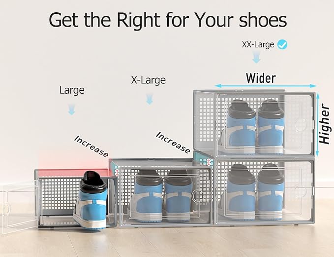 Kuject XX-Large Shoe Storage Boxes Organizers Clear Plastic Stackable 12 Pack, Shoe Rack & Holder Substitute, Sneaker Containers, Shoe Storage Organizer Bins for Closet, Under Bed, Grey(No Fold Line) - Image 3