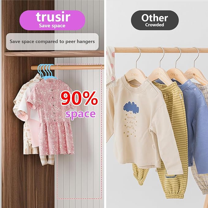 Baby Hangers for Closet 50 Pack Blue Plastic Kids Children's Clothes Hangers Non-Slip (Blue, 50) - Image 5