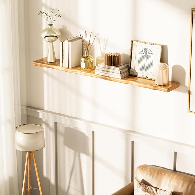 Floating Shelves for Wall Rustic Farmhouse 55 Inch Floating Shelf Bathroom Wooden Shelves for Wall Mounted Live Edge Pine Shelf with Unique Natural Grain for Living Room Bedroom Kitchen (Natural) - Image 2