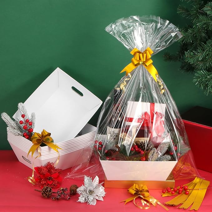 AFOROEOA 6PACK Baskets For Gifts Empty, 10x12”Thick White Gift Basket with 6 Bows 6 Bags Empty Gift Baskets for Christmas, Valentine’s Day, Easter, Birthdays, Valentine’s Day Wrapping Gift - Image 4