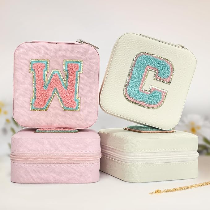 SANDJEST Personalized Jewelry Box, White Travel Jewelry Box with Initial C, Small Monogrammed Jewelry Case Organizer for Girls Women Teen Kids, Mini Travel Essentials Gifts for Birthday Christmas - Image 6