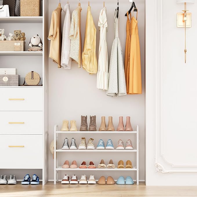 VILICK 3 Tier Shoe Rack 33" Wide Metal Shoe Organizer Long Shoe Storage with 4 Side Hooks Sturdy Shoes Shelf for Front Door Entrance, Closet, Garage, Dorm, White - Image 8
