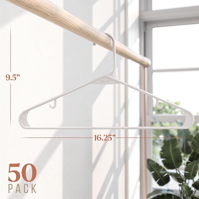 Plastic Hangers 50 Pack White - Clothes Hangers - Makes The Perfect Coat Hanger and General Space Saving Hangers for Closet and New Apartment Essentials - Percheros Ganchos para Colgar Ropa Hangars - Image 2