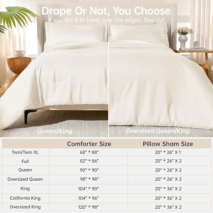 MUXHOMO Twin/Twin XL Comforter Set, All Season Ultra Soft Down Alternative Bedding - 2 Piece Lightweight Bed Set Includes 1 Comforter (68"x88") and 1 Pillow Shams (20"x26"), Ivory