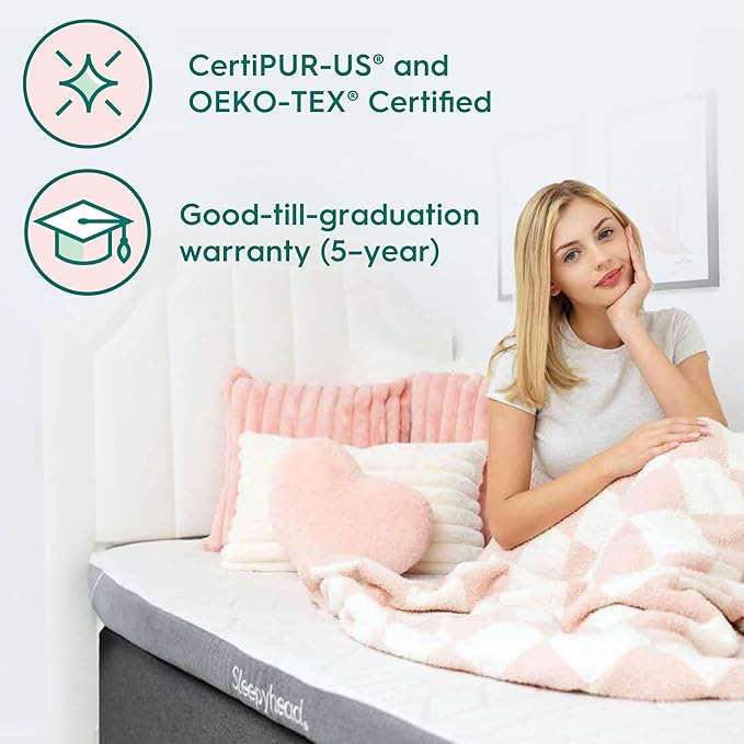 Sleepyhead Twin XL 2 Inch Mattress Topper, Super Gel & Copper-Infused Memory Foam for College Dorm Beds, Cooling & Support, Made in USA, Removable Washable Cover, CertiPUR-US® Certified (XL Twin 2")
