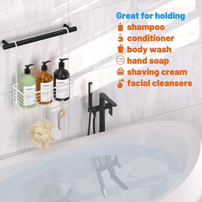 YUOROS Hanging Shower Caddy, Shower Caddies Bathroom Shower Rack Organizer Shampoo Bracket (White) - Image 6