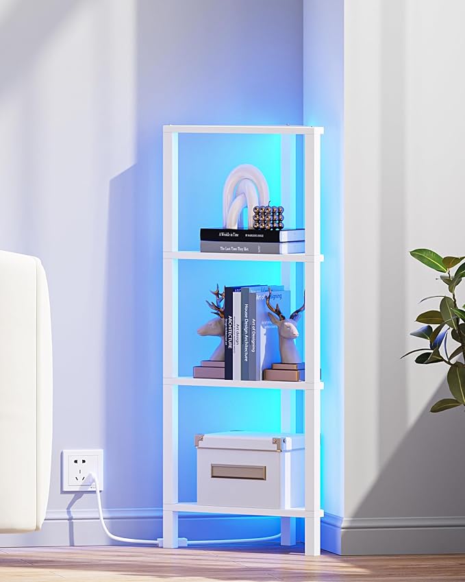 TUTOTAK Corner Shelf, 4-Tier Corner Bookshelf for Small Space, Narrow Display Corner Shelf Stand with Storage Rack, for Living Room, Bedroom, White BS05BW004L - Image 9
