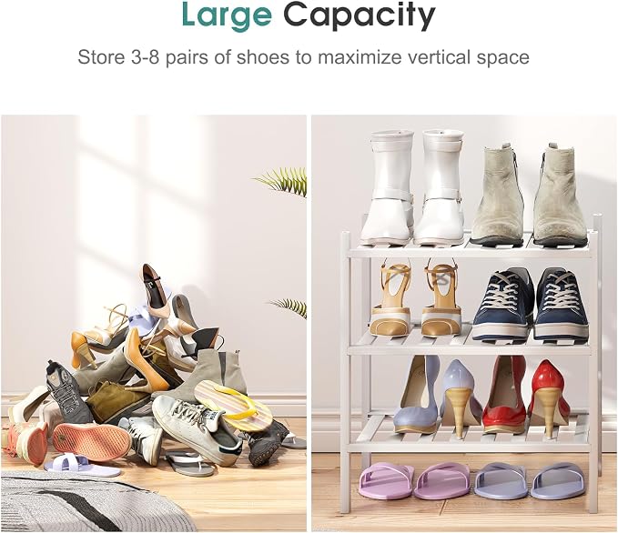 viewcare Small Shoe Rack for Entryway, White Shoe Organizer for Closet, Bamboo Wood Standing Shoe Shelf for Indoor Outdoor (White, 3-Tier_Samll) - Image 4