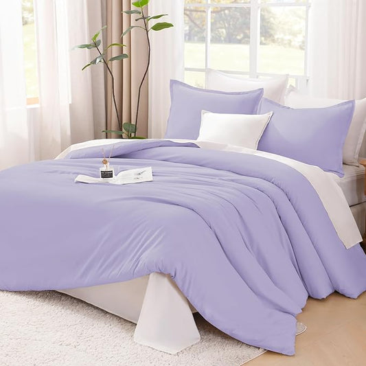 Litanika Comforters Twin XL Size Lavender, 2 Pieces Lightweight Solid Bedding Set & Collections, All Season Fluffy Bed Set (68x92 Inches Comforter & 1 Pillowcase)