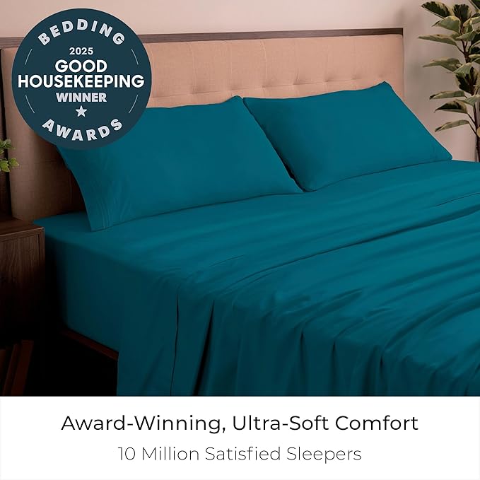 Mellanni King Sheets Set - 4 PC Iconic Collection Bedding - Hotel Luxury, Extra Soft, Cooling Bed Sheets - Wrinkle, Fade, Stain Resistant (King, Teal)