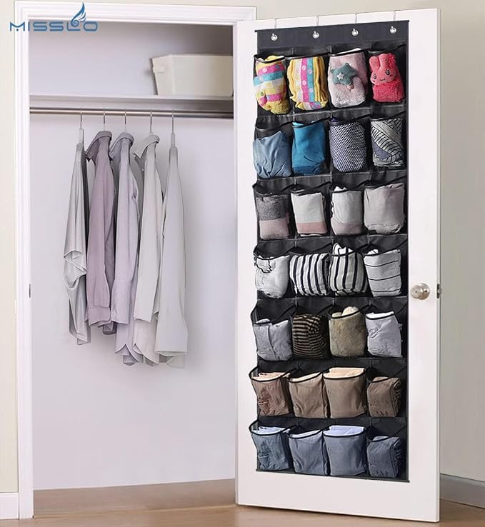MISSLO 28 Large Pockets Hanging Shoe Organizer Over The Door Shoe Rack for Closet Door Storage Mesh Shoe Holder Hanger for Men, Black - Image 7