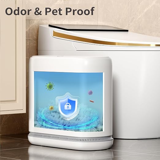 Small Bathroom Trash Can with Lid, 3 Gallon Slim Garbage Bin with Pop-Up Lid & Air-Pressure Bag Lock, Mini Waste Basket for Bathroom, Bedroom, Kitchen, Office, Rv, White - Includes 75 Bags (5 Rolls) - Image 6