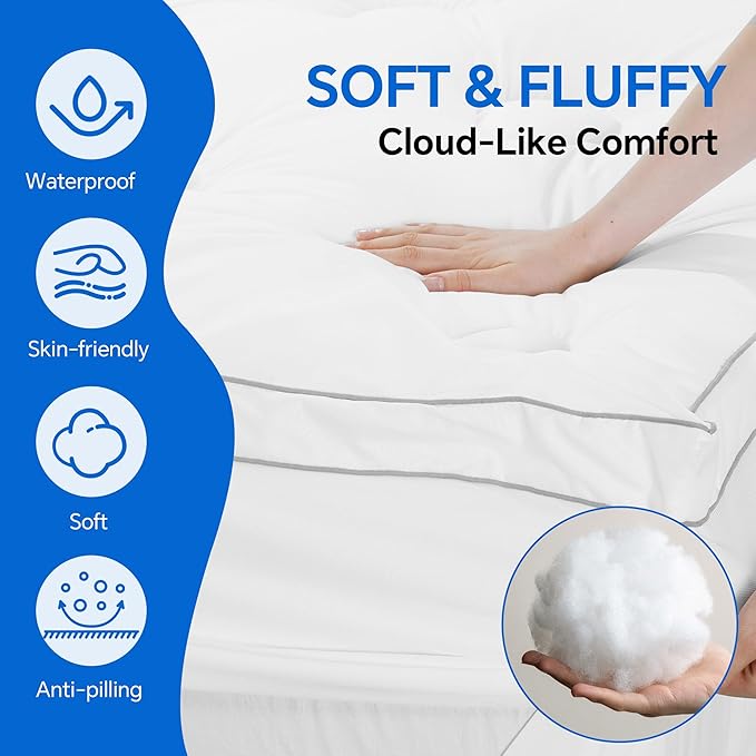 HOMBYS 2 Inch Thick Queen Size Sofa Bed Mattress Protector, 60'' x 72'' Waterproof Mattress Pad Cover with Deep Pocket, Pull Out Couch Pad Topper (White)