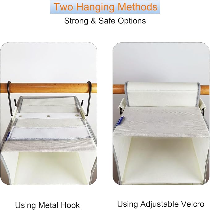 2 Pack Large-Sized Hanging Shoe Organizer 8-Shelf, Hanging Closet Organizer with 8 Side Pockets, Wider Hanging Shelves for Storage Shoes Clothes 9" W × 11.8" D× 48" H, Beige. - Image 4