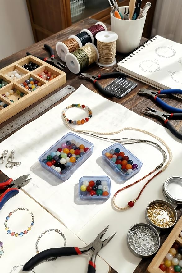 LJY 28-Piece Plastic Storage Containers with Lids (3 Assorted Sizes), Rectangular Organizer Box Set Blue Tinted Storage Boxes for Screws, Nuts & Garage Items, Color-Coded Organization, Blue