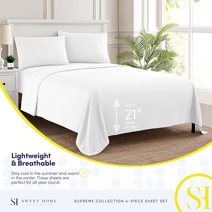 California King Sheet Sets - Breathable Luxury Sheets with Full Elastic & Secure Corner Straps Built In - 1800 Supreme Collection Deep Pocket Bedding, Sheet Set, EXTRA DEEP pocket - Cal King, White