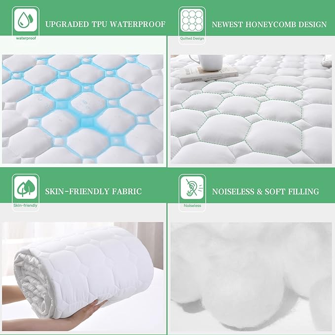 UNILIBRA Twin XL Mattress Protector Waterproof Rayon from Bamboo, Deep Pocket Mattress Pad Cover Fit up to 6''- 19'', Breathable Soft Filling Quilted Fitted Mattress Topper