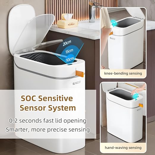 funest Smart Bathroom Trash Can with Lid- 3.5 Gallon Rechargeable Motion Sensor Trash Can,Waterproof Automatic Garbage Can with Automatic Suction Bag Feature,Waste Bin for Bedroom, Kitchen, Office - Image 2