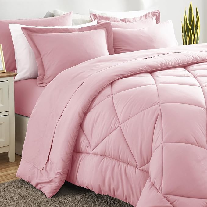 CozyLux Oversized King Comforter Set Pink, 7 Pieces Bed in a Bag Comforter Set with Sheets Luxury Bed Set for All Seasons, Bedding Set with Down Alternative Comforter, Sheets, Pillowcases & Shams