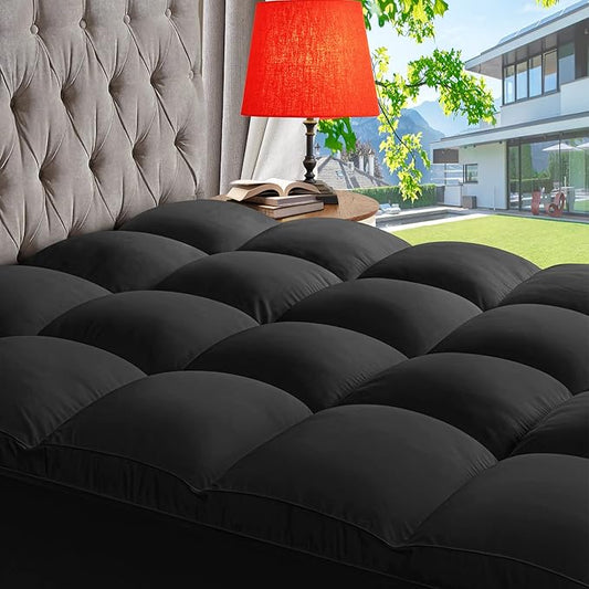 ABENE Mattress Topper King for Back Pain Relief, Extra Thick Mattress Pad Pillowtop, Soft Mattress Protector Cover with 8"-21" Deep Pocket, Overfilled Down Alternative Filling (Black, King)