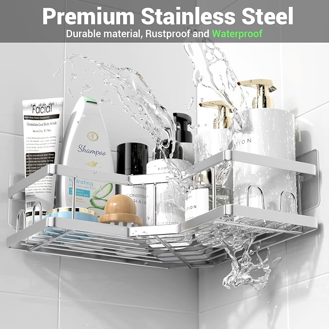 AKTECKE Corner Shower Caddy Bathroom Organizer: Adhesive Shower Rack Bathtub Shelves - 3Pack No Drilling Shower Shelf For Inside Shower - Stainless Steel Rustproof Bathroom Stuff - Image 5