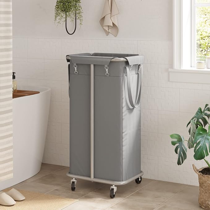 WOWLIVE 100L Rolling Laundry Hamper with Wheels Large Laundry Basket Organizer Laundry Cart with Steel Frame and Removable Bag Foldable Tall Dirty Clothes Hamper Dorm Room Storage for Bedroom (Grey) - Image 3