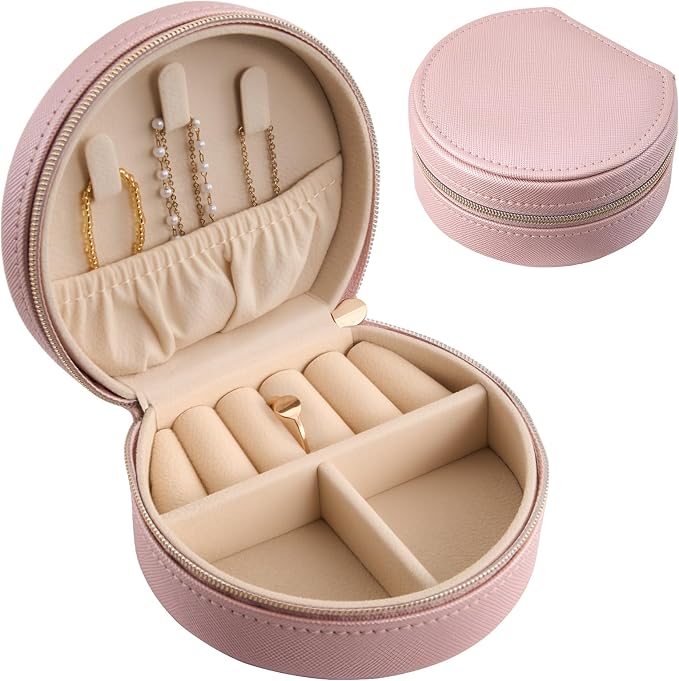 ProCase Travel Size Jewelry Box, Mini Portable Seashell-Shaped Jewelry Case, 2 Layer Organizer in PU Leather for Women -Rose by ProCase