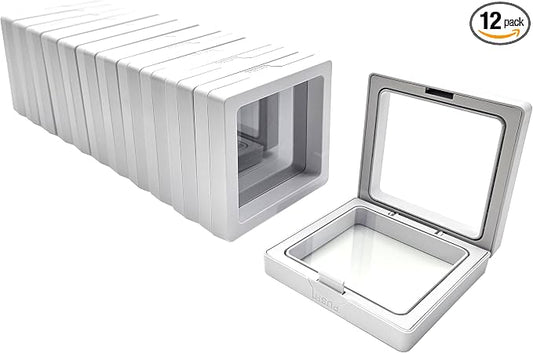 12PCS 3D Floating Frame Display Stand, Jewelry Box, Gift Box, Ornament Organizer, Small Travel Jewelry Box, PE Film Anti-Oxidation, Suspended Display Box Stackable (White, 2.75 * 2.75) by Unknown
