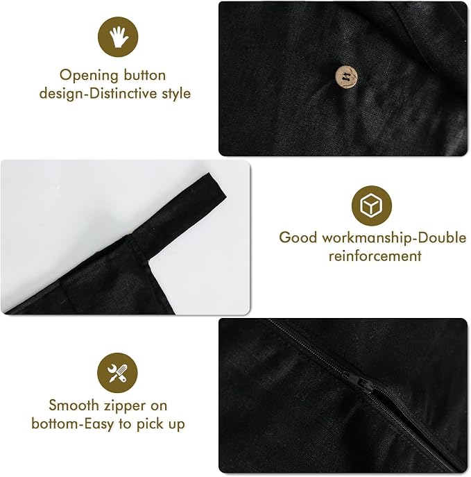 Linen Hanging Laundry Bag, 100% Linen Over The Door Laundry Hamper with Buttons and Zipper, Space Saving Door Hampers for Laundry Dirty Clothes Home Travel, Black - Image 3