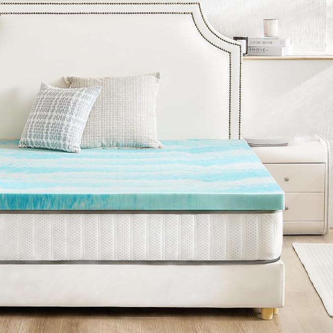 Sweetcrispy Mattress Topper King, 2 Inch Thick Memory Foam Gel Infused Cooling Toppers Pad for King Size Bed, Sleeper Sofa, RV, Camper, CertiPUR US Certified, Ventilated and Breathable