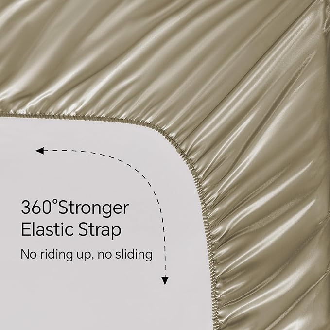 BEDELITE California King Sheets Set, Luxury Soft Taupe Satin Sheets for Hair and Skin, Similar to Silk Bed Sheets Set 4 Pieces with 1 Deep Pocket Fitted Sheet, 1 Flat Sheet, and 2 Pillowcases