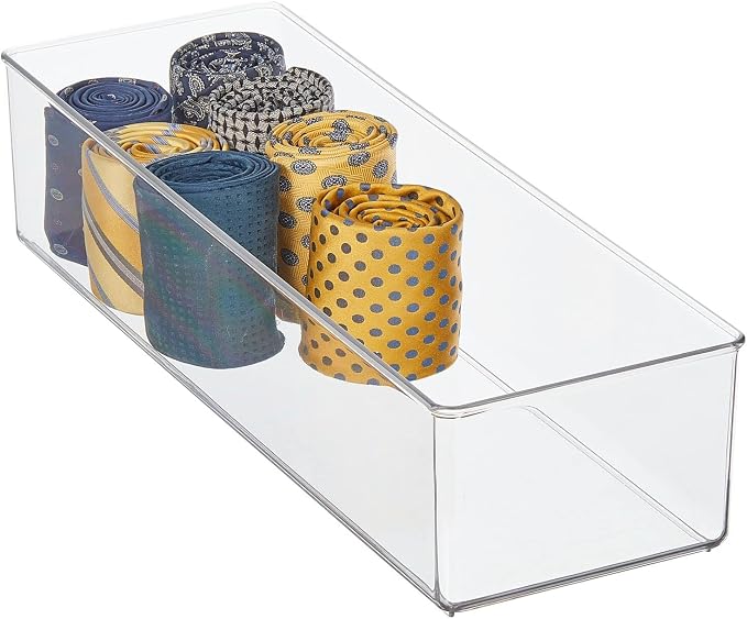 mDesign Plastic Drawer Organizer Box, Long Storage Organizer Bin Container; For Closets, Bedrooms, Use for Leggings, Socks, Ties, Jewelry, Accessories - Lumiere Collection - 2 Pack - Clear - Image 5