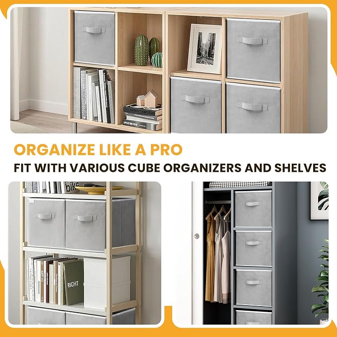 Criusia Large Storage Cubes, 13x13 Cube Storage Bins (Set of 10), Fabric Collapsible Storage Bins with Dual Handles, Foldable Cube Baskets for Shelf, Closet Organizers and Storage Box (Grey) - Image 3