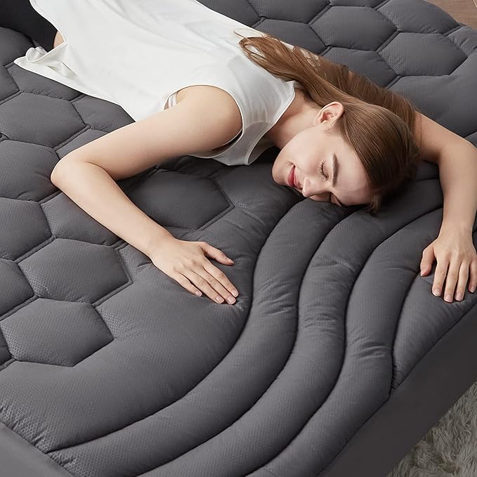 Bedsure Mattress Pad Full Size - Soft Mattress Cover Padded, Quilted Fitted Mattress Protector with 8-21" Deep Pocket, Breathable Fluffy Pillow Top, Grey, 54x75 Inches