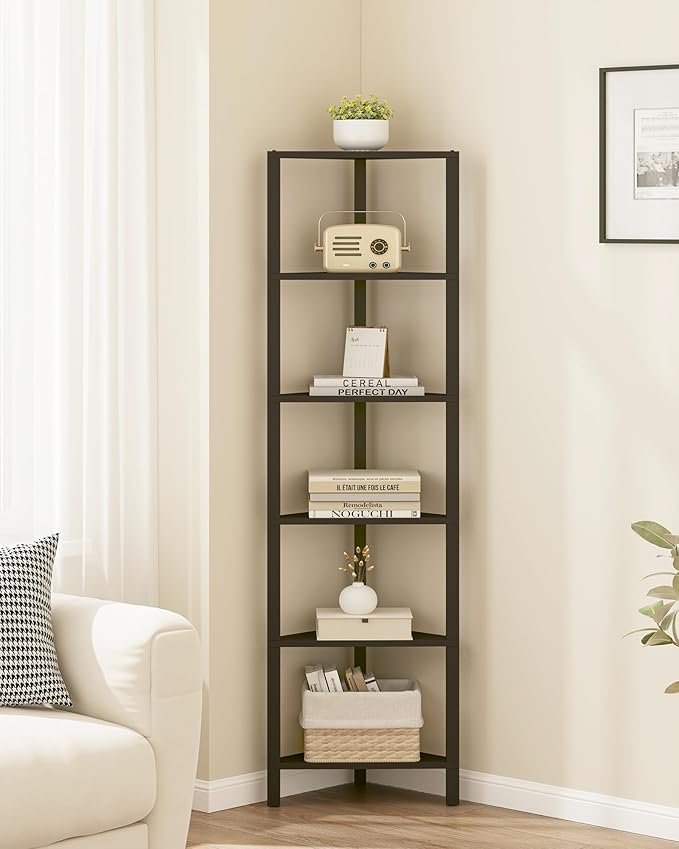 TUTOTAK Corner Shelf, 6-Tier Corner Bookshelf for Small Space, Narrow Display Corner Shelf Stand with Storage Rack, for Living Room, Bedroom, Black BS05BK006 - Image 6