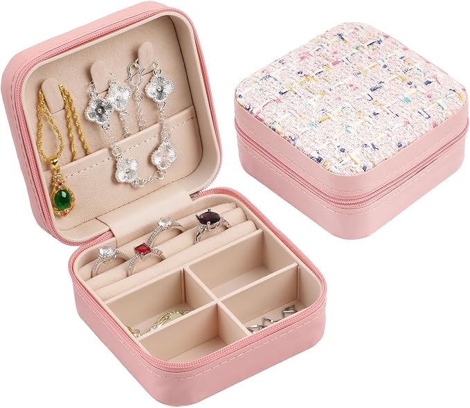 Travel Essentials: Stylish Portable Mini jewelry box, Travel jewelry organizer, Travel jewelry case. Portable jewelry case for travel. Thank you gifts for women, Birthday gifts for girls. (Pink) by Unknown