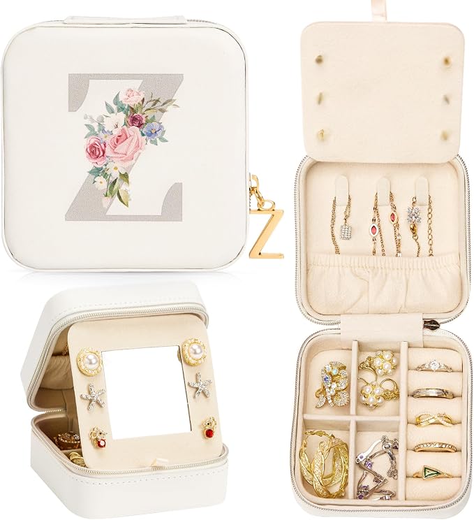 Enthralite Travel Jewelry Box for Girls: Traveling Jewelry Case Gift for Women - Mini Organizer for Necklaces Earrings White Z by Enthralite