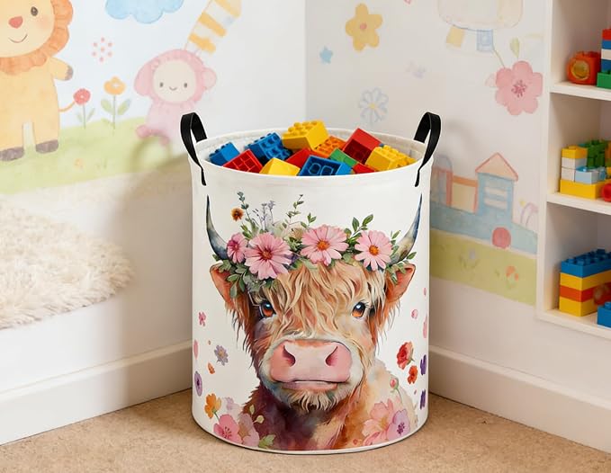 Kids Laundry Basket Cow Hamper for Nursery Farm Hamper Cute Kids Storage Bin Organizer Room Decor for Home(Cattle) - Image 6