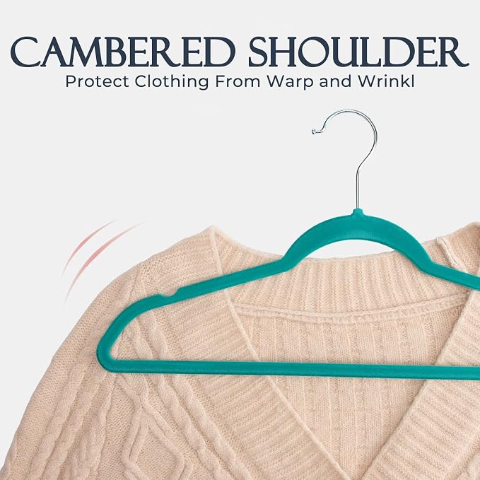 HOUSE DAY Mint Green Velvet Hangers 60 Pack, Non Slip Clothes Felt Hanger Heavy Duty for Coat, Premium Slim Space Saving Suit Hangers for Closet Organizer, 360° Rotating Silver Hook - Image 5
