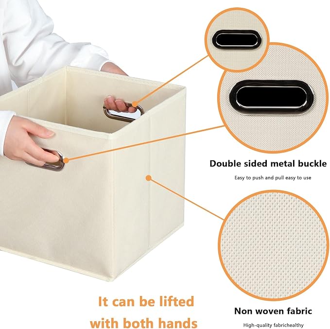 Fabric storage bins Cubes, Fabric Cube Organizer with Handle, Foldable Cube Bins for Cloth or Accessary Storage, 11x11x11, Set of 12, (Creamy White) - Image 7